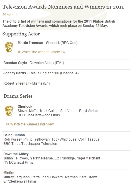 BAFTA TV AWARDS 2011にて、助演男優賞とドラマシリーズ賞受賞