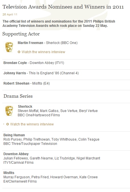 BAFTA TV AWARDS 2011にて、助演男優賞とドラマシリーズ賞受賞